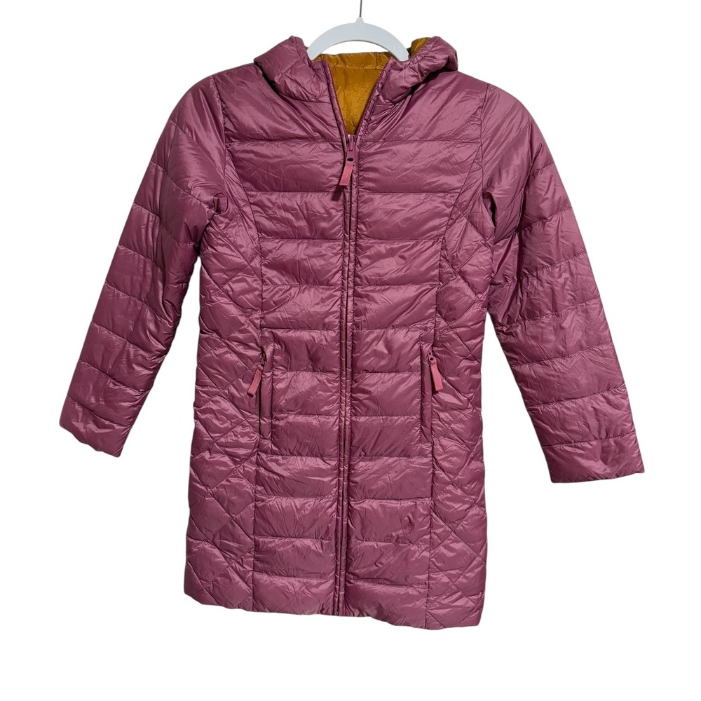 Garnet Hill Kids‎ Reversible Down Puffer Jacket Coat Gold PINK Girls Size L EUC